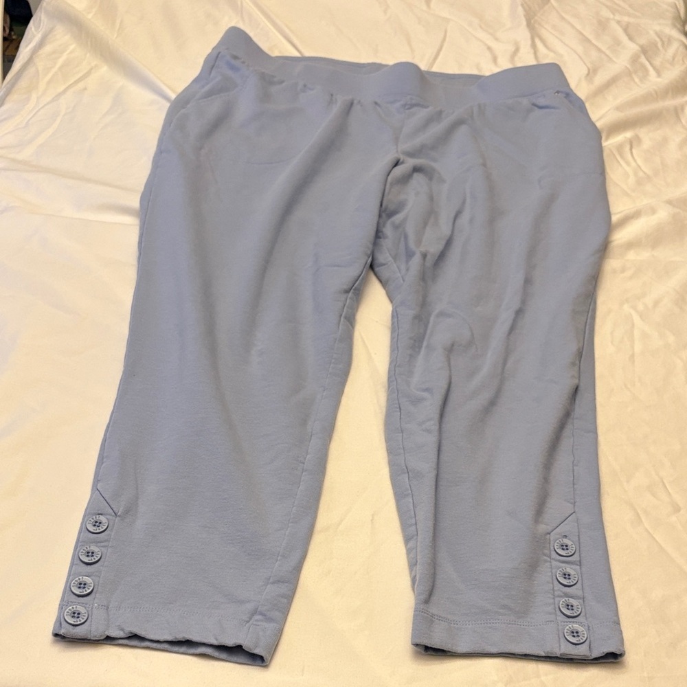 Sport Savvy Light Blue Cropped Pants XL Pull-On Button Hem Loungewear